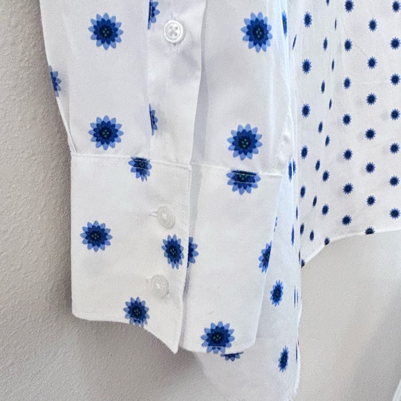 Lands' End Women's Front Button White w/ Blue Pattern SZ 16 Blouse Long Sleeve - Picture 7 of 11